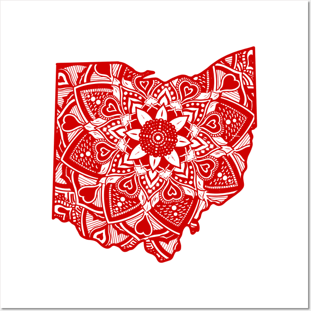 Red Ohio State Gift Mandala Yoga OH Art Wall Art by Get Hopped Apparel